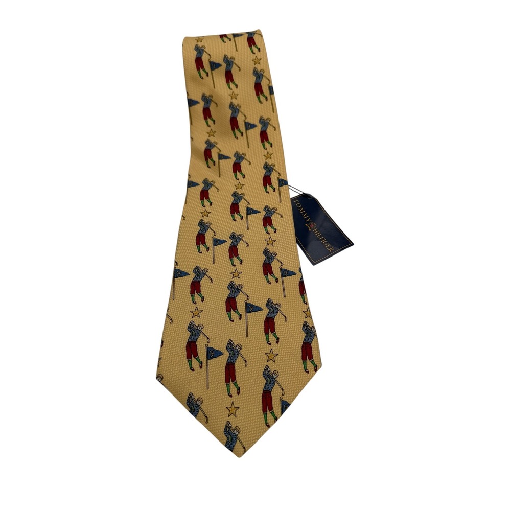 Tommy Hilfiger Mens Yellow Golf Novelty Silk Necktie Golfers (TG1) NWTs
